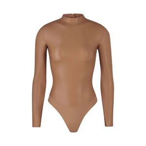 Skims Faux Leather Mock Neck Bodysuit in Sienna M